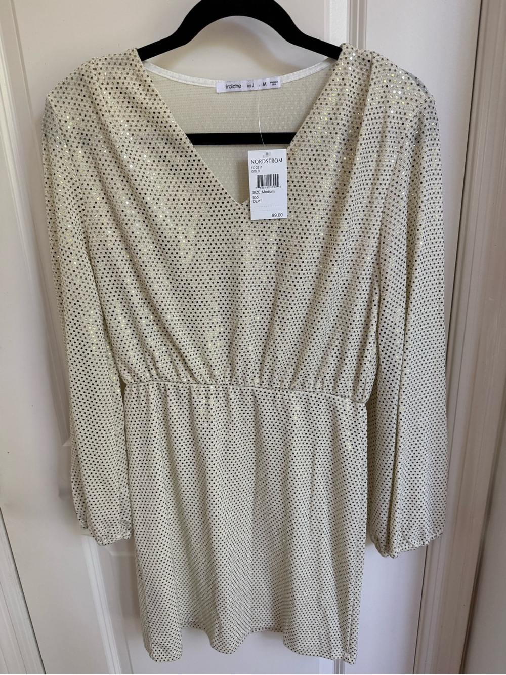 Nordstrom Polka Dot V-Neck Cream Dress